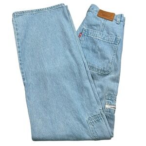Levis Premium Womens 24X30 High Loose Light Wash Wide Leg Zip Cargo Jeans